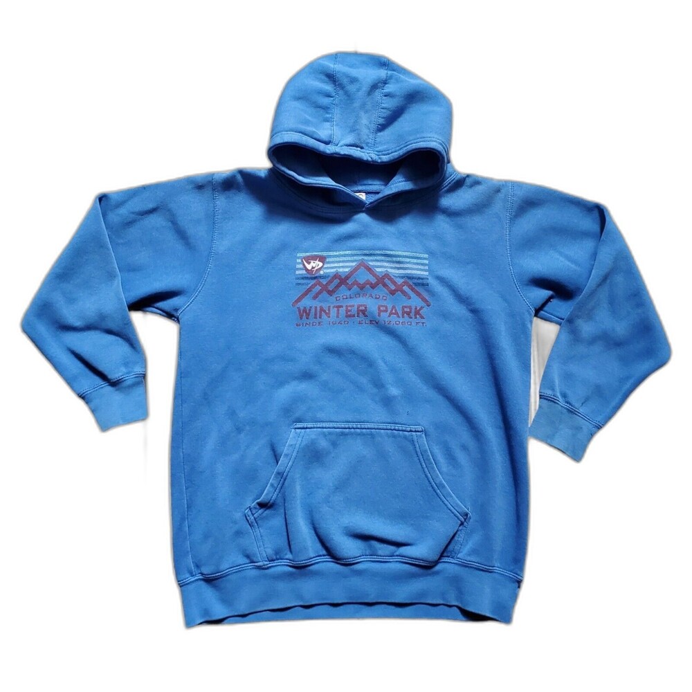 Winter Park Colorado Ski Hoodie Kids XL Youth Blue Long Sleeve Sweatshirt FLAW